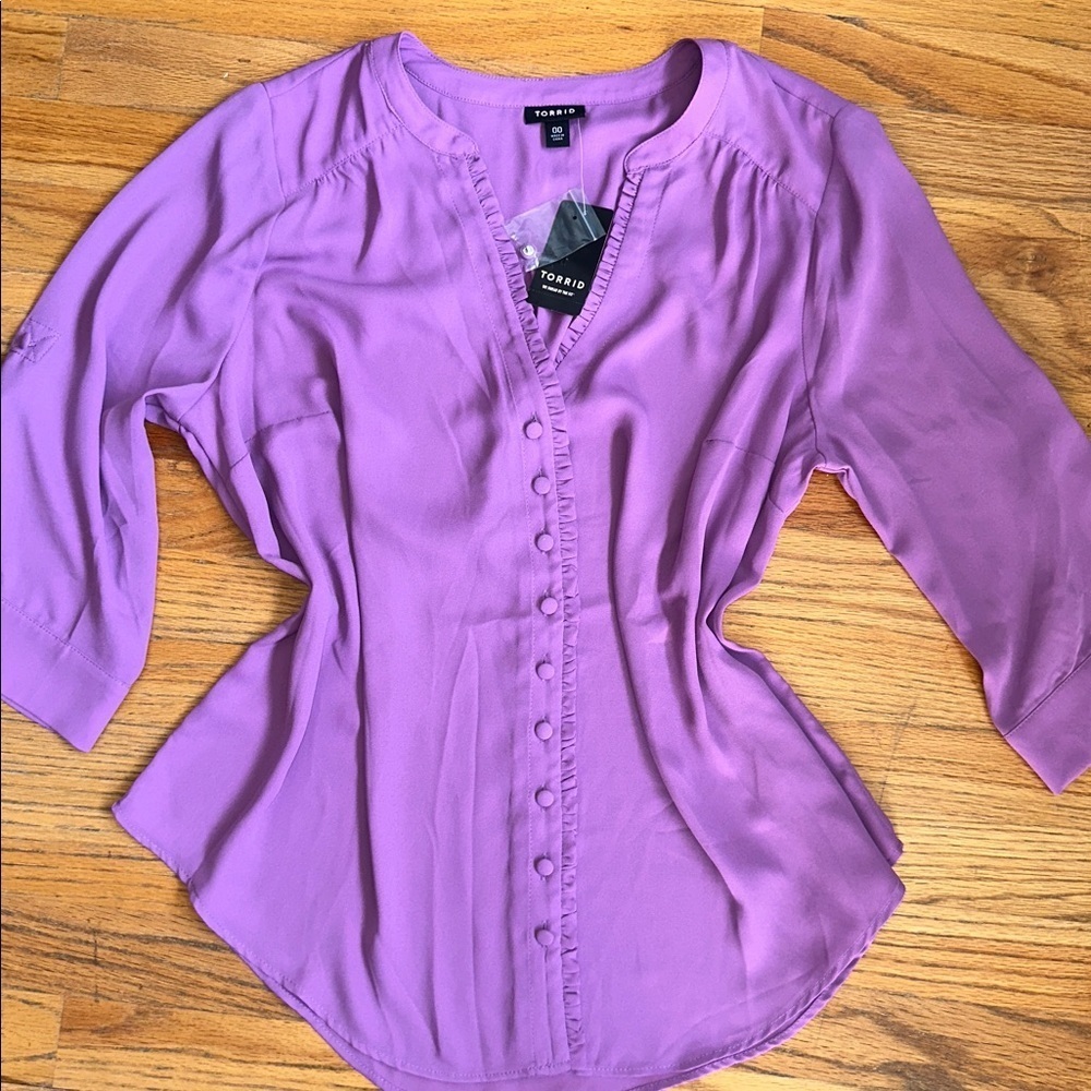 Torrid Purple Button-Front Blouse - Picture 2 of 7